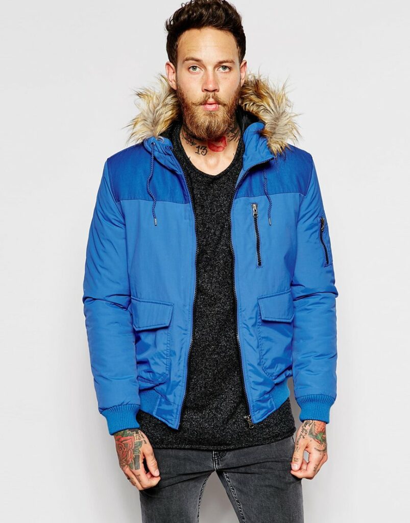 Parka Jacket With Contrast Yoke In Blue